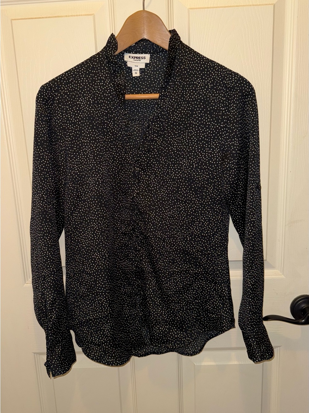 Express Women’s Black Dot-Print Long Sleeve Shirt